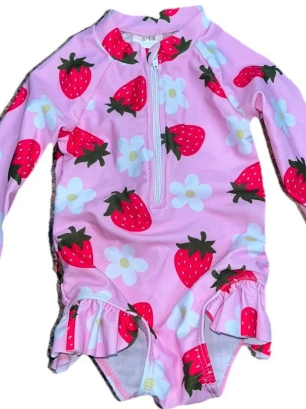 Girls Size 3/6 Months Long Sleeve Bathing Suit Rash Guard Pink Strawberries